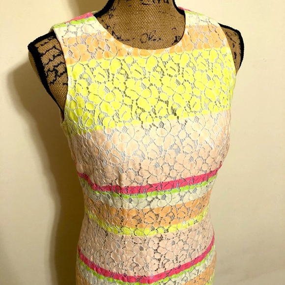 EUC! Ann Taylor Pastel Neon Lace Shift Dress Size 6P - Picture 5 of 9